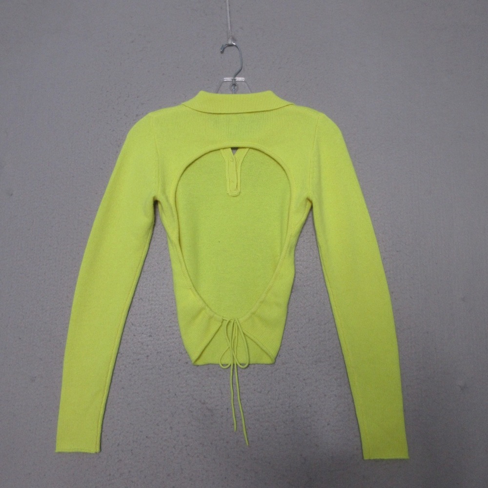 Frankies Bikinis Mary Jane Cashmere Polo‎ Sweater Yellow Cashmere Open Back Neon
